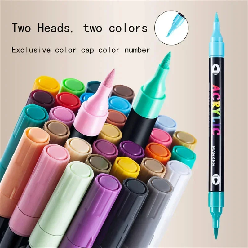 24-120 لون أقلام طلاء أكريليك ذات طرف مزدوج، 12-60 عبوة من أقلام التحديد الفنية مجموعة علامات الرسم لصنع الحرف اليدوية واللوازم الفنية