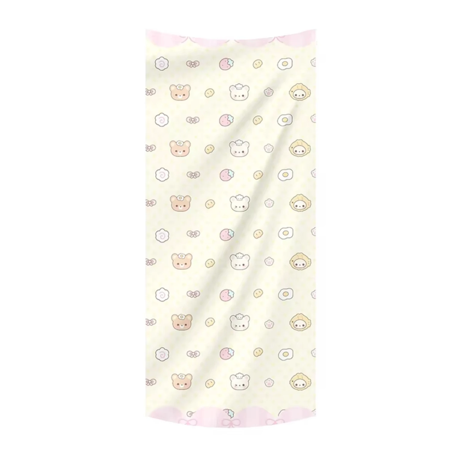 Sweet Dessert Theme Rilakkuma Tapestry Pastel Pink Cartoon Bear Family Print Wall Art For Girls Room Dorm And Apartment