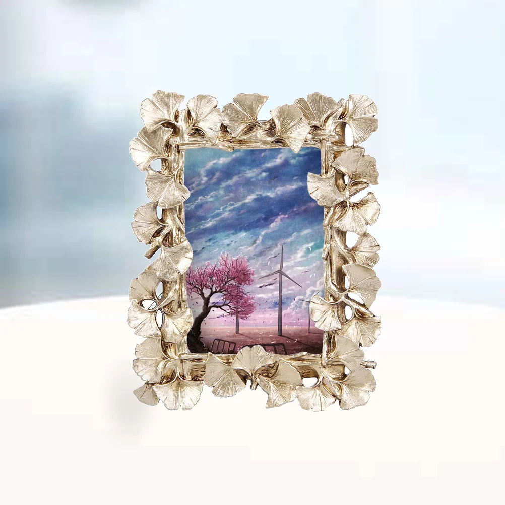 

Gold Ginkgo Leaf Picture Frame Resin Retro Desktop Decoration for Bedroom Living Room Study Children Room Office