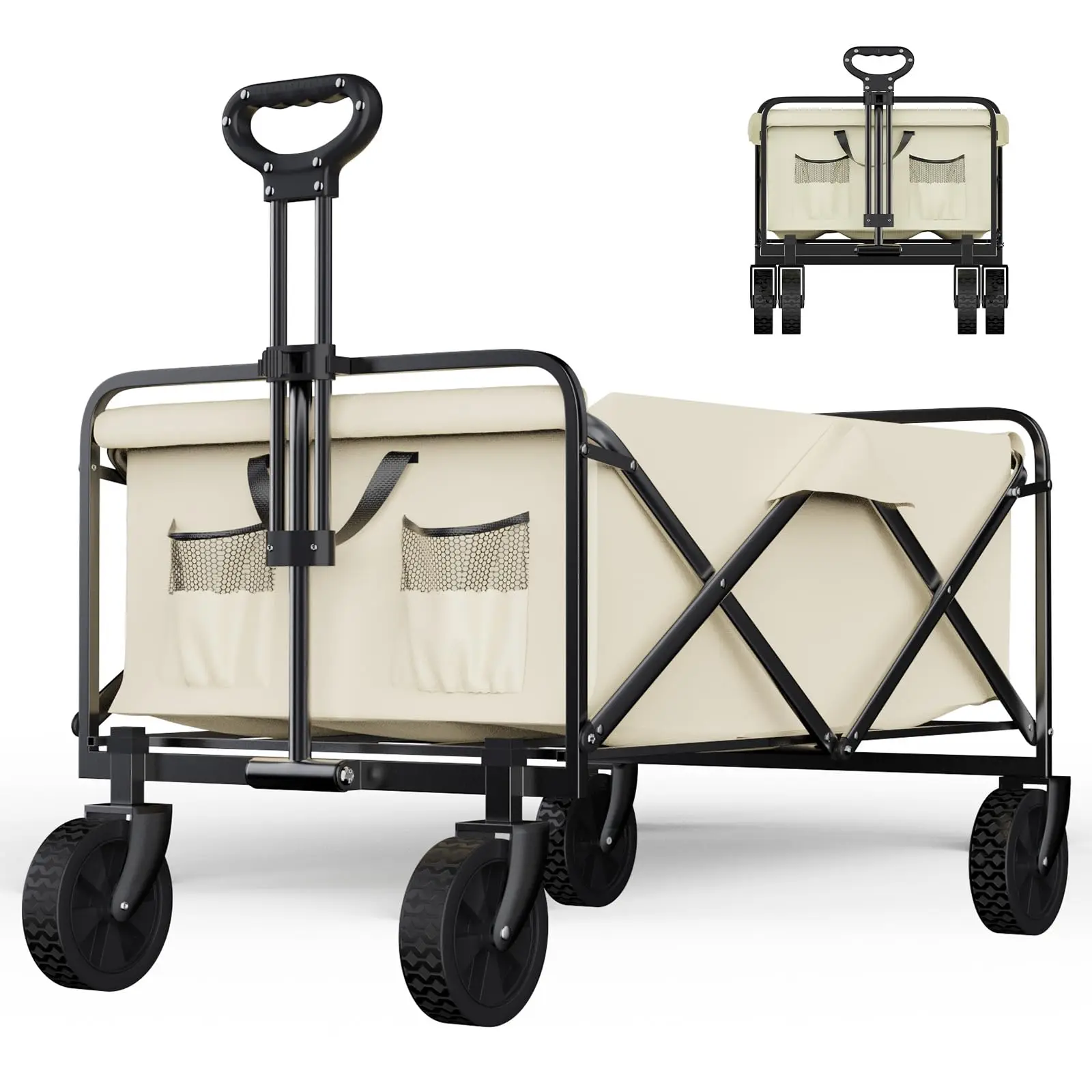 

Heavy-duty Outdoor Folding Garden Portable Utility Grocery Beach Cart with Four Wheels and Adjustable Handle