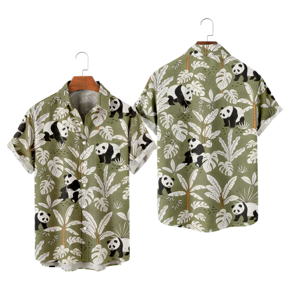 

Мужская повседневная рубашка с принтом панды, рубашка Aloha Hombre, модные креативные летние каникулы, пляжные гавайские топы