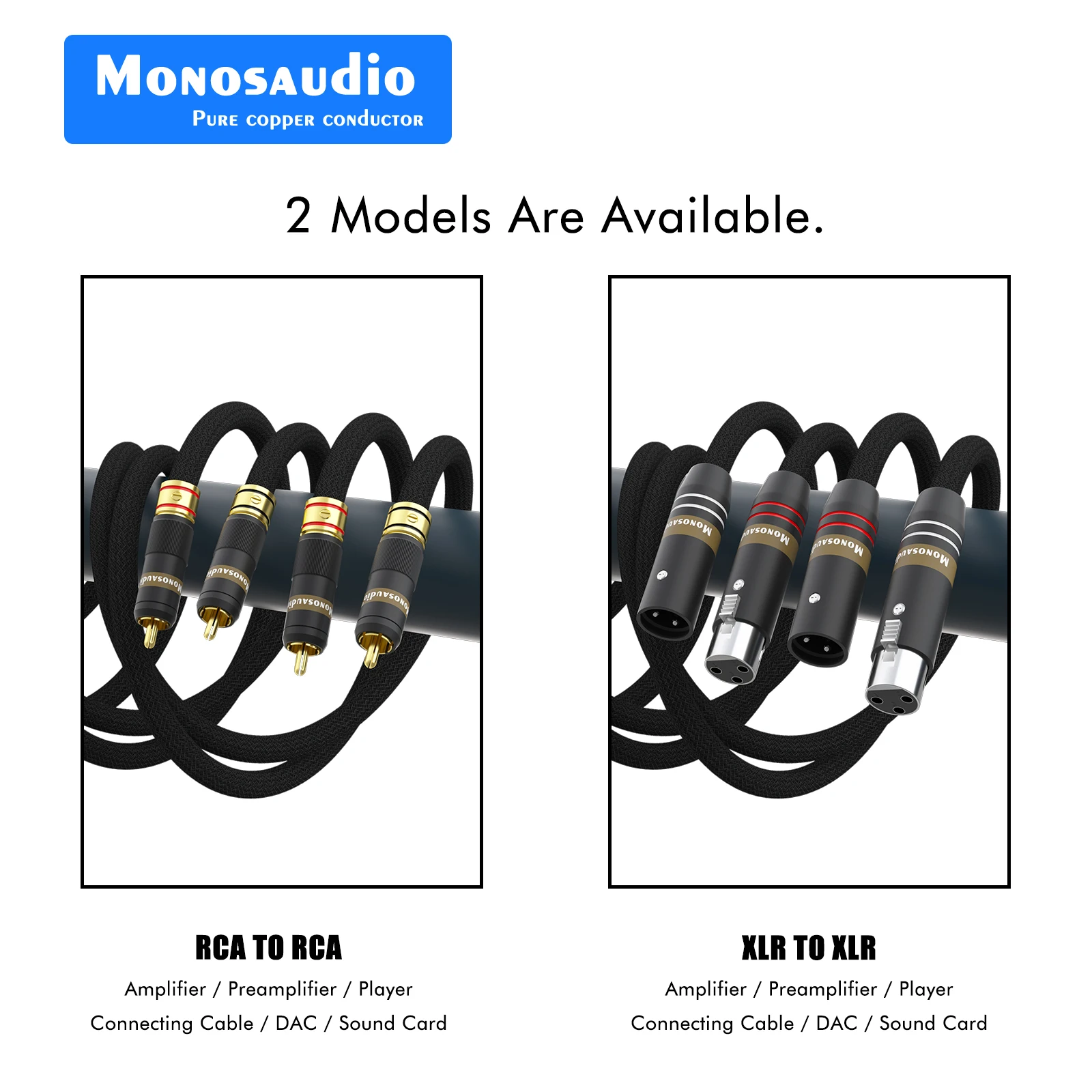 

Monosaudio 17AWG Audiophile RCA Cable RCA Balanced Audio Cable OFC Copper Gold Plated RCA Interconnect 2RCA Male to 2RCA Male
