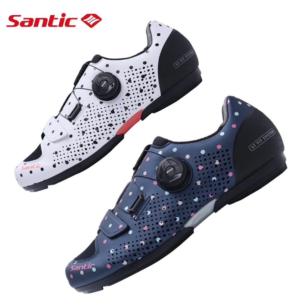 Santic Women\'s Non-locking Cycling Shoes Outdoor Road Riding Biking Sneakers Rubber Sole Adjustable Auto-Lock Lace Bicycle Shoes