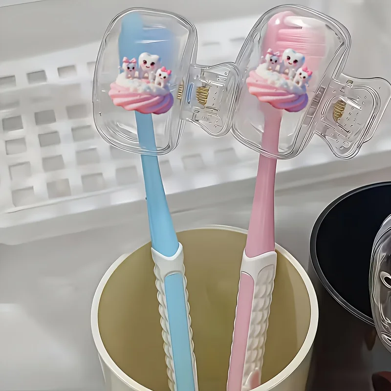 2pcs Three-Tooth Portable Dustproof Toothbrush Case Suitable for Home Organization Travel Essentials Student Dormitory Use
