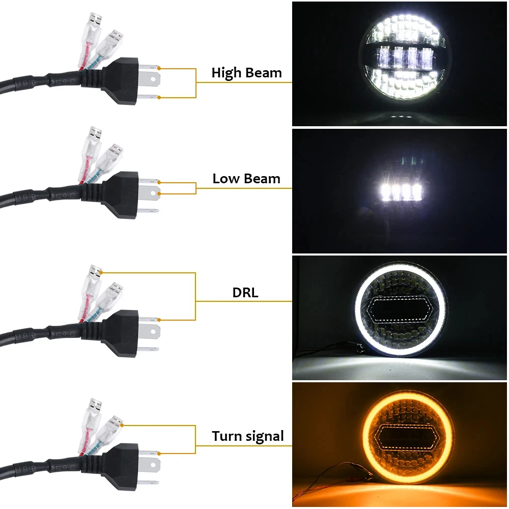 1X 7 Inch LED Headlight Bulbs Assembly DRL Lights H4 Round Headlamp Angel Eyes Car Accessories For Suzuki samurai Lada Niva Jeep