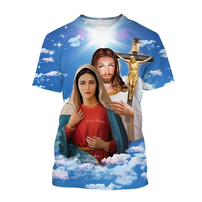 Hot Sale Christian Mother of God Virgin Mary 3D Print T-Shirt Jesus Cross God Cross Jesus Loves All Christian Unisex Casual Top