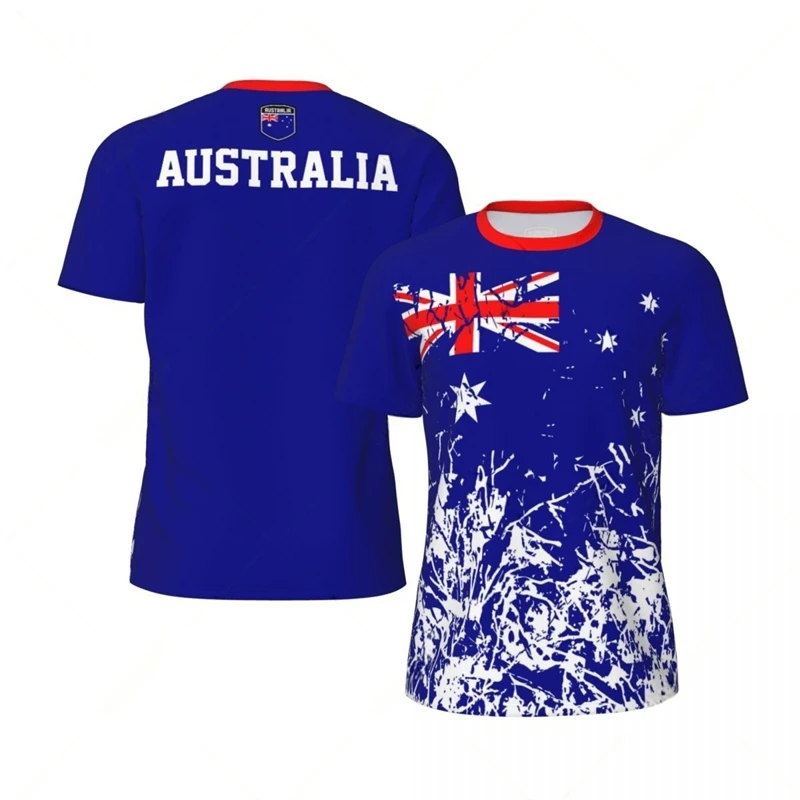 

Australia Flag Football T Shirts For Men Fashion Summer National Emblem 3D Printed Jersey Casual Quick Dry Breathable Tees Tops