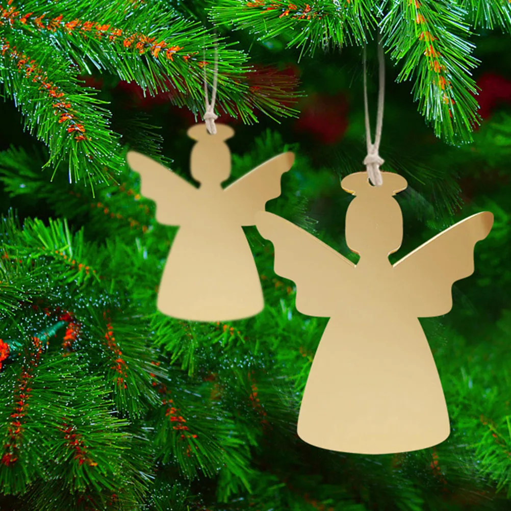 

10Pcs Acrylic Mirror Wall Stickers Angel Shape Double Sided Gold Silver Protective Film Hanging Pendant Christmas Home Decor