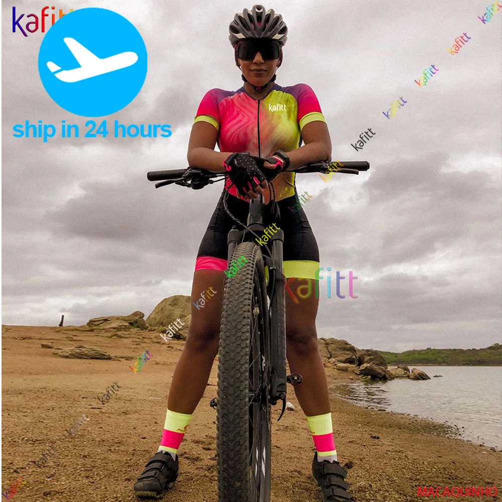 Kafitt Women's Short Cycling  Clothes Skinsuit Sets 20D Gel Pad Macaquinho Ciclismo Feminino Bike Jumpsuit Kits Summer