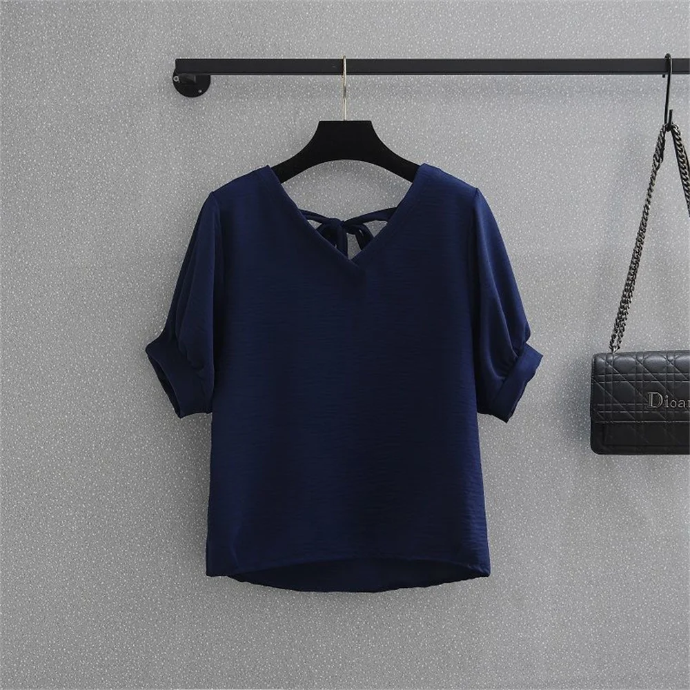 V-Neck Chiffon Shirt Female Short Sleeve Blouse Shirts womens tops and blouses Top New Summer Women Blouse Loose womens clothing