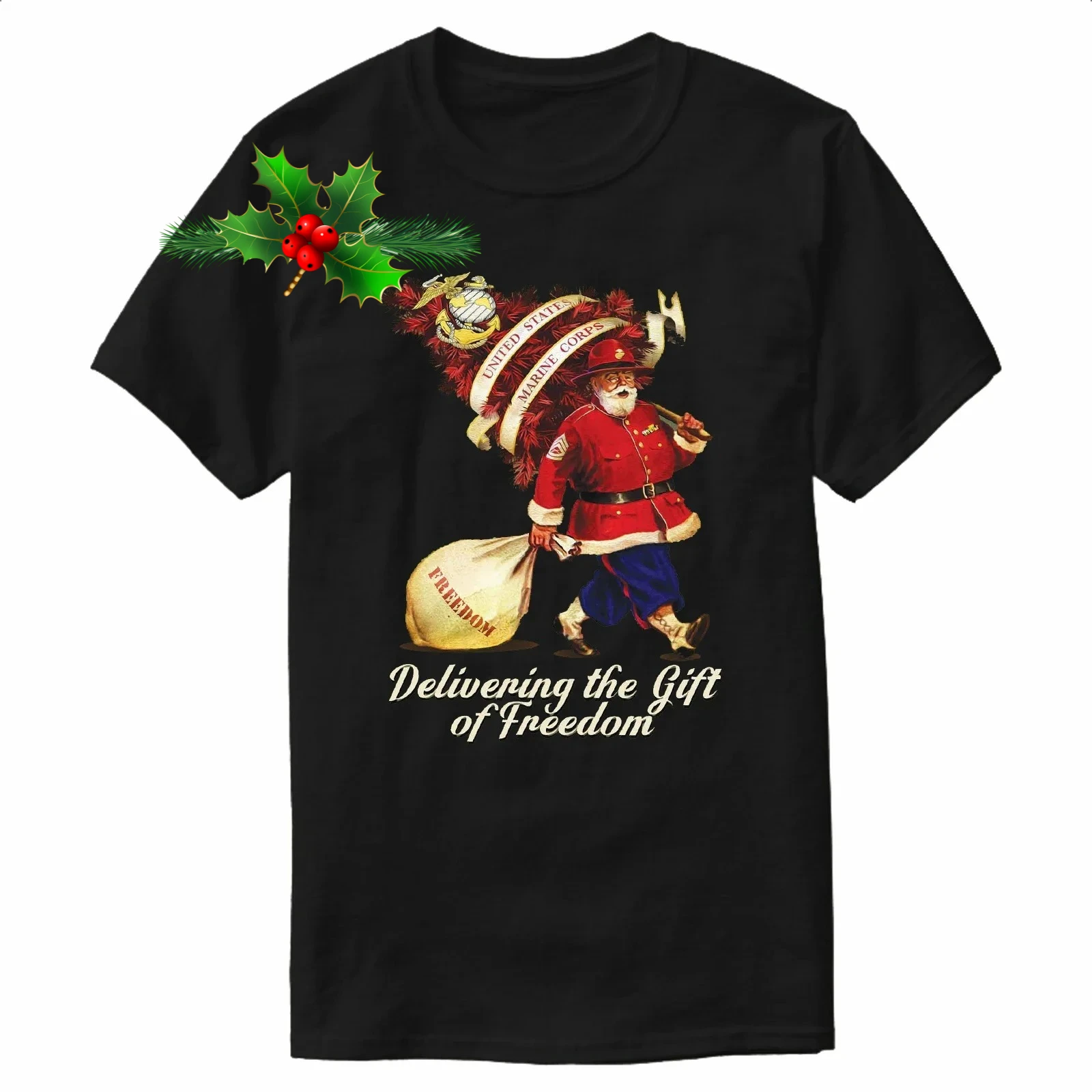 USMC Santa's Gift of Freedom T-Shirt 100% Cotton O-Neck Short Sleeve Casual Mens T-shirt Size S-3XL