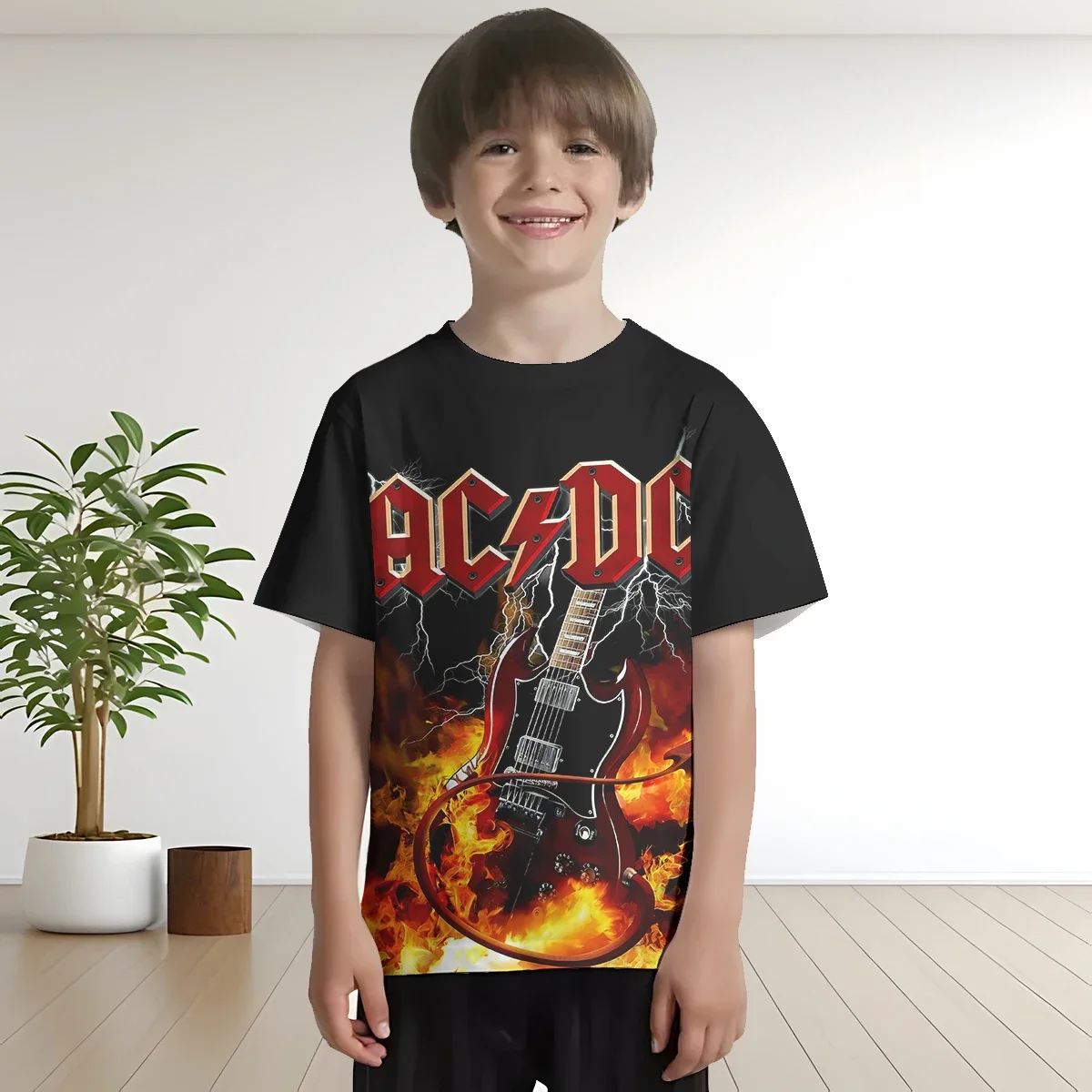 AC-DC روك باند ثلاثية الأبعاد طباعة ملابس الطفل 3to 14 سنة الذكور الملابس في الهواء الطلق للأطفال صبي فتاة الطفل تي شيرت قميص حريمي