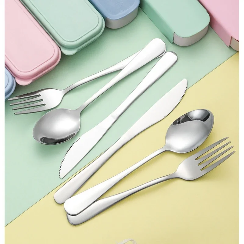 Portable Tableware 410 Stainless Steel Spoon Knife and Fork Three-piece Set Household Simple Student Dormitory Tableware Set Fit