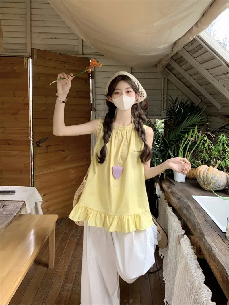 

Dopne Yellow Ruffle Sve irt Women's Summer Doll Top oulder Bared Unique Beautiful Cotton Casual Sweet Sle Loose Fit