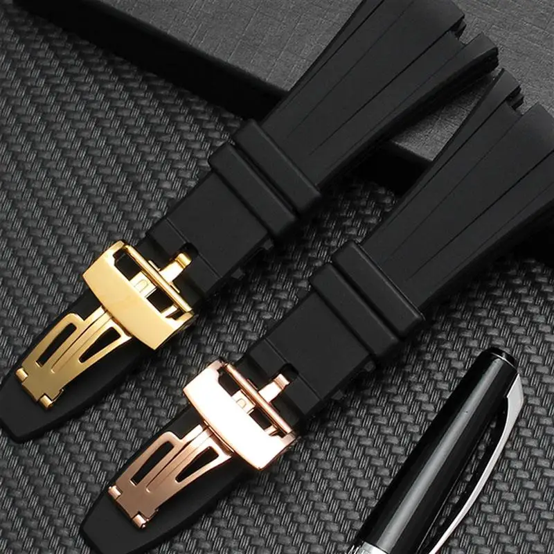 MAISITU 28mm Black Soft Silicone Rubber Watch Strap Bracelet Wristband For AP ROYAL OAK Watchband Belt 40mm 42mm