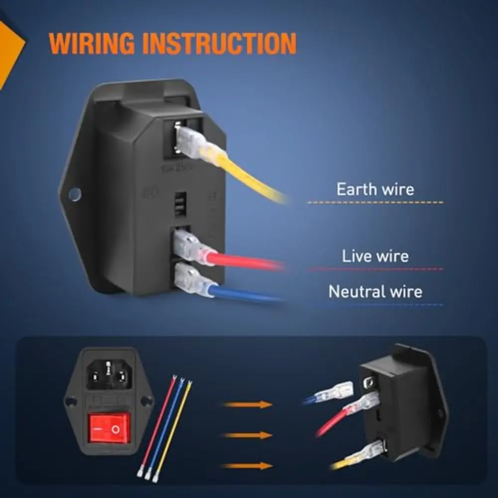 2PCS 10A 250V AC Power Socket Module 3-Pin Switched Power Socket Module With Built-in Fuse Rocker Switch Power Tool Parts