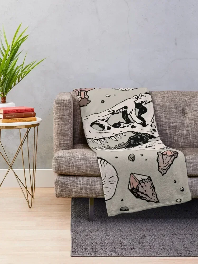 Geo-rex Vortex | Rose Quartz | Dinosaur Skull Fossil Art Throw Blanket Bed Furry Blankets