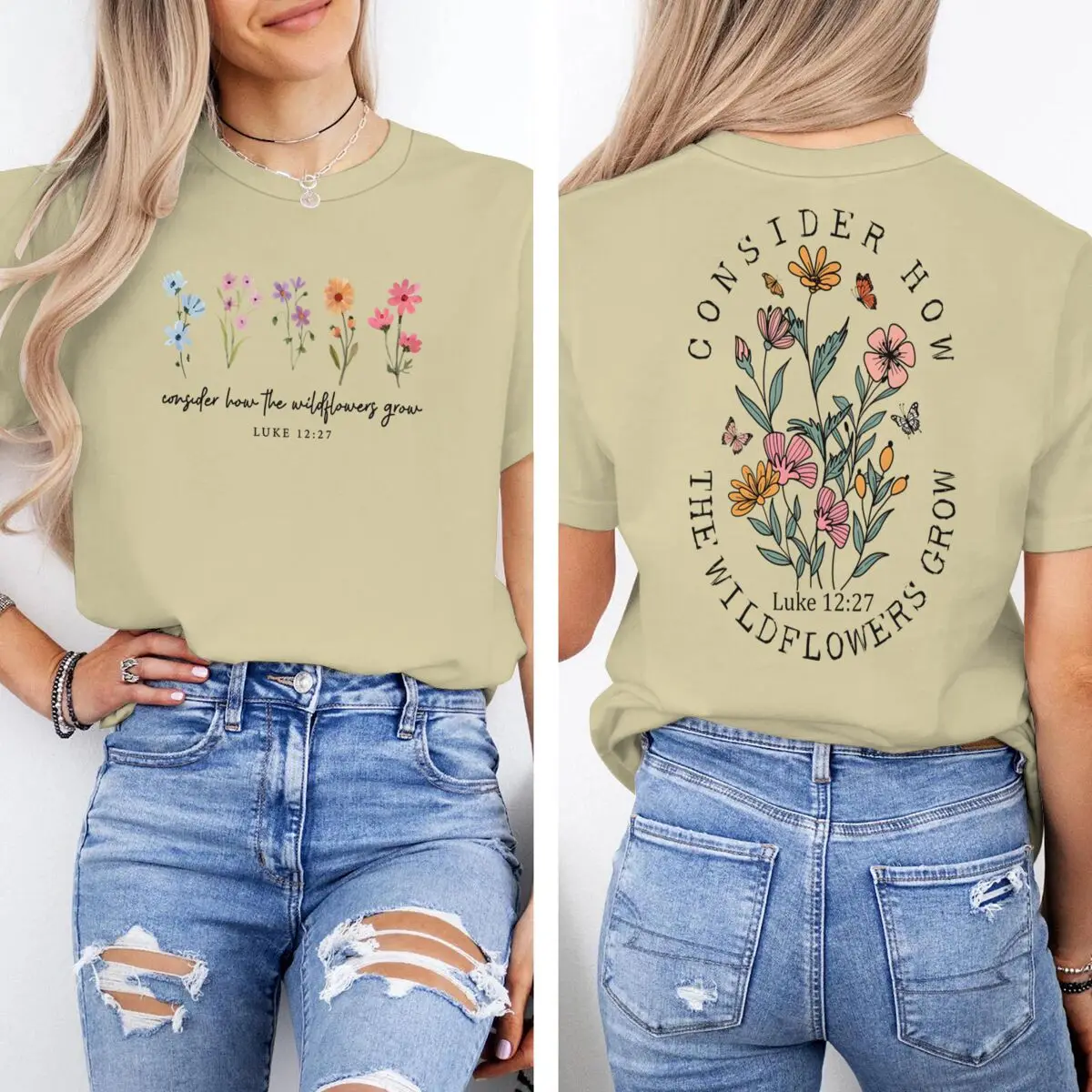 Consider How The Wildflowers Grow Print T Shirt for Men Women Short Sleeve Retro Christian
