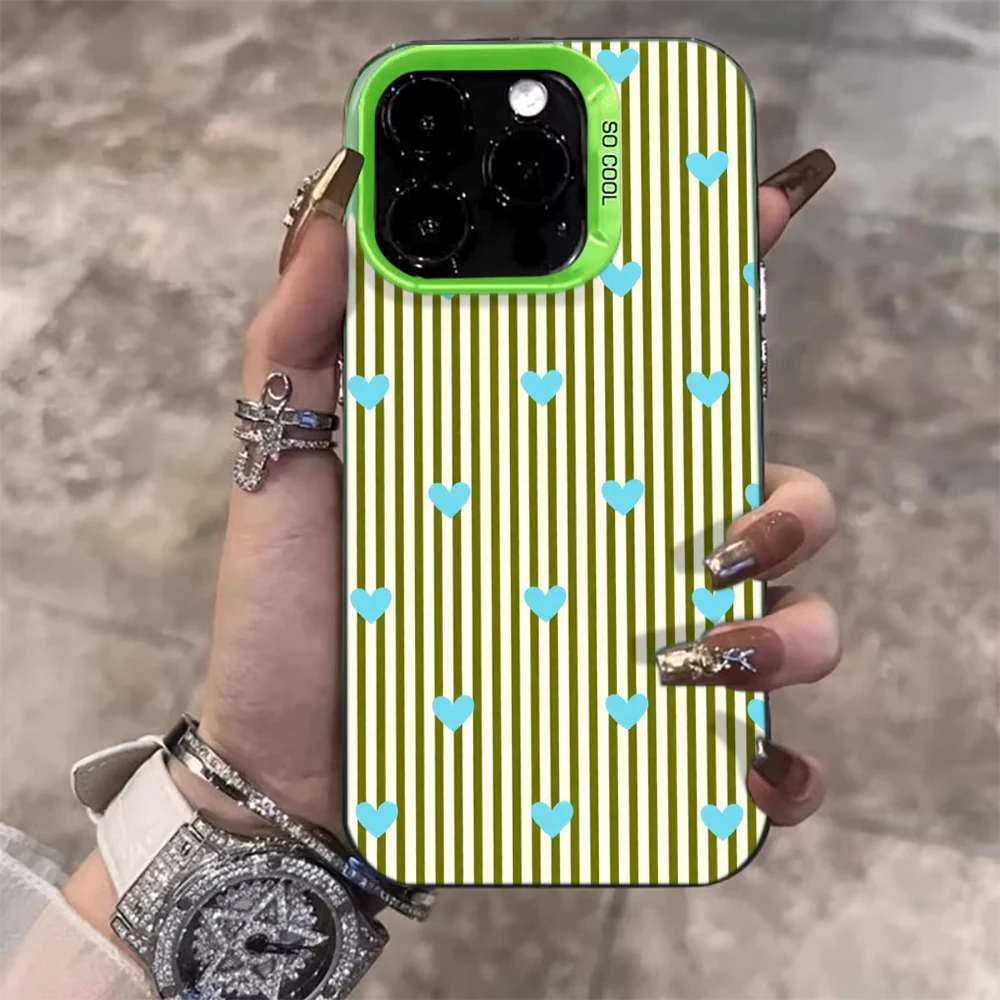 Gestreifte Herzen Luxus-Hülle für iPhone 17 15 16 14 Pro Max Case Plus für iPhone 13 11 12 ProMax XS XR XS 7 8 Plus 16E INS Hüllen – Detail 14