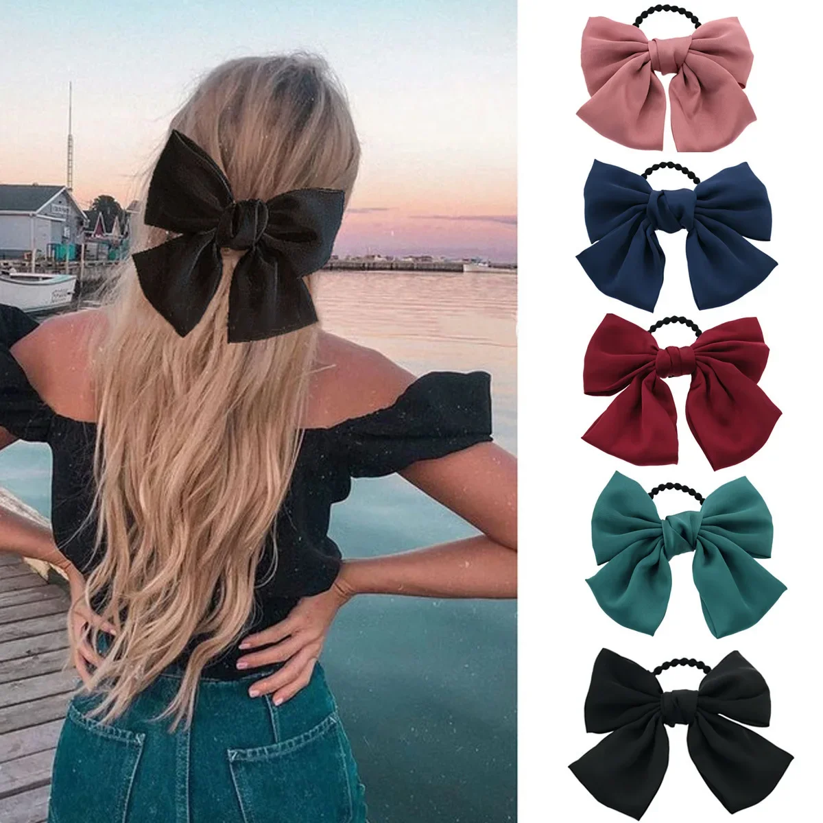 1PC New Fashion Big Bow Elastic Hair Bands Ponytail Scarf Hair Ties Women Scrunchies Hair Accessories