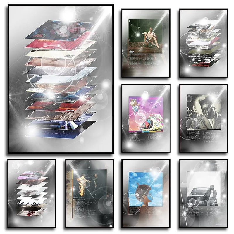 Vintage Retro Album Cover Poster Canvas Print Kendrick Lamar/Kanye West Pop Art Living Room Home Decor Unique Gift Music Fans