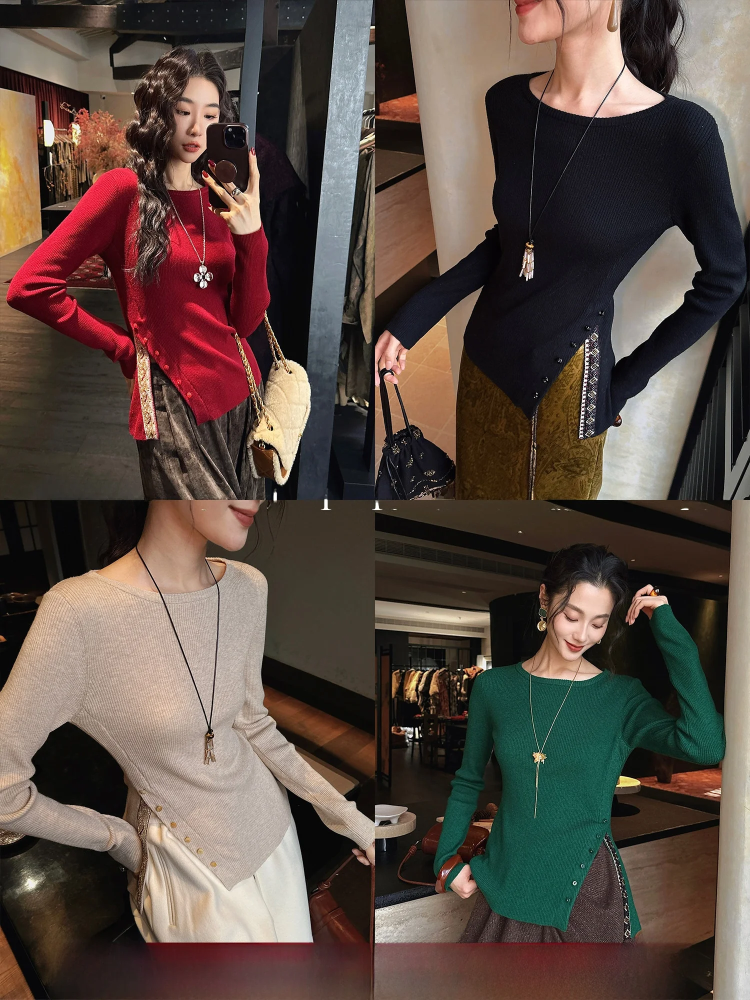 

Sanji Bla Flower Woolen Knitted Sweater Double Tead 48 Yards Bead Embroidery Belt Bot up Top Trendy Comfortable Fit