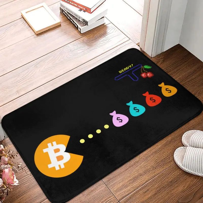 Custom Bitcoin Eats Dollar Doormat Mat Anti-Slip Cryptocurrency Wallet Bath Kitchen Bedroom Rug Carpet 40*60cm