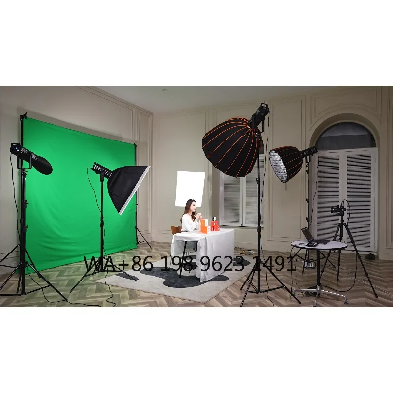 300W 200W LED Video Light with Softbox Tripod Green Backdrop Live Stream Studio Photography Lighting Kit
