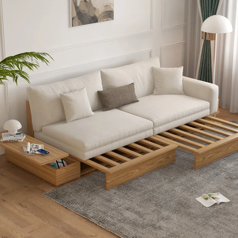 

Japanese-style solid wood sofa bed folding telescopic dual-purpose multi-functional Nordic small apartment