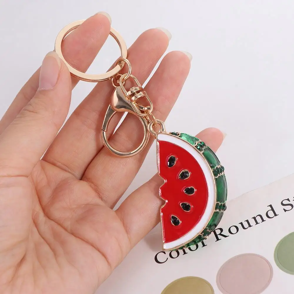 Hanging Decorations Simulation Watermelon Keychain Zinc Alloy Sparkling Rhinestones Summer Fruit Keyring Backbag Decor