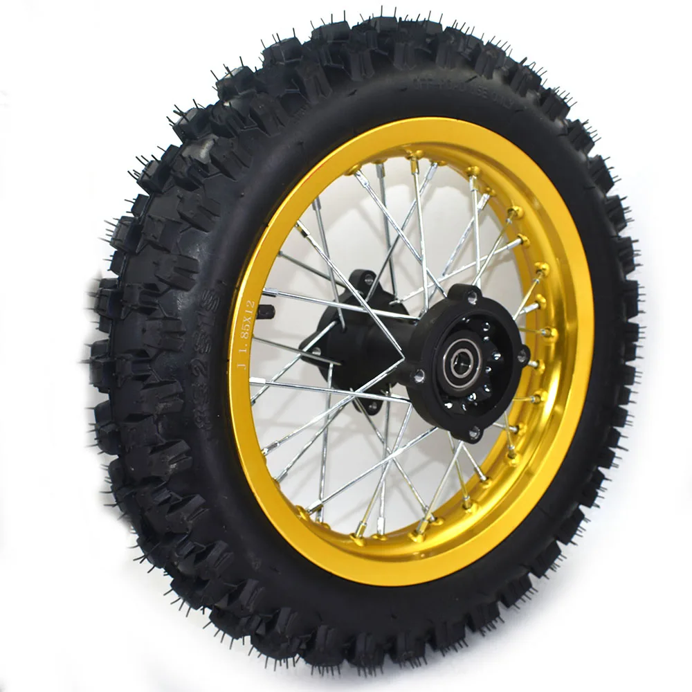 80/100-12 Guangli Tyres 1.85 x 12inch Rear Rims Wheel Steel Hub Black Wheels  32 spoke 15mm axle hole dirt pit bike Kayo Apollo