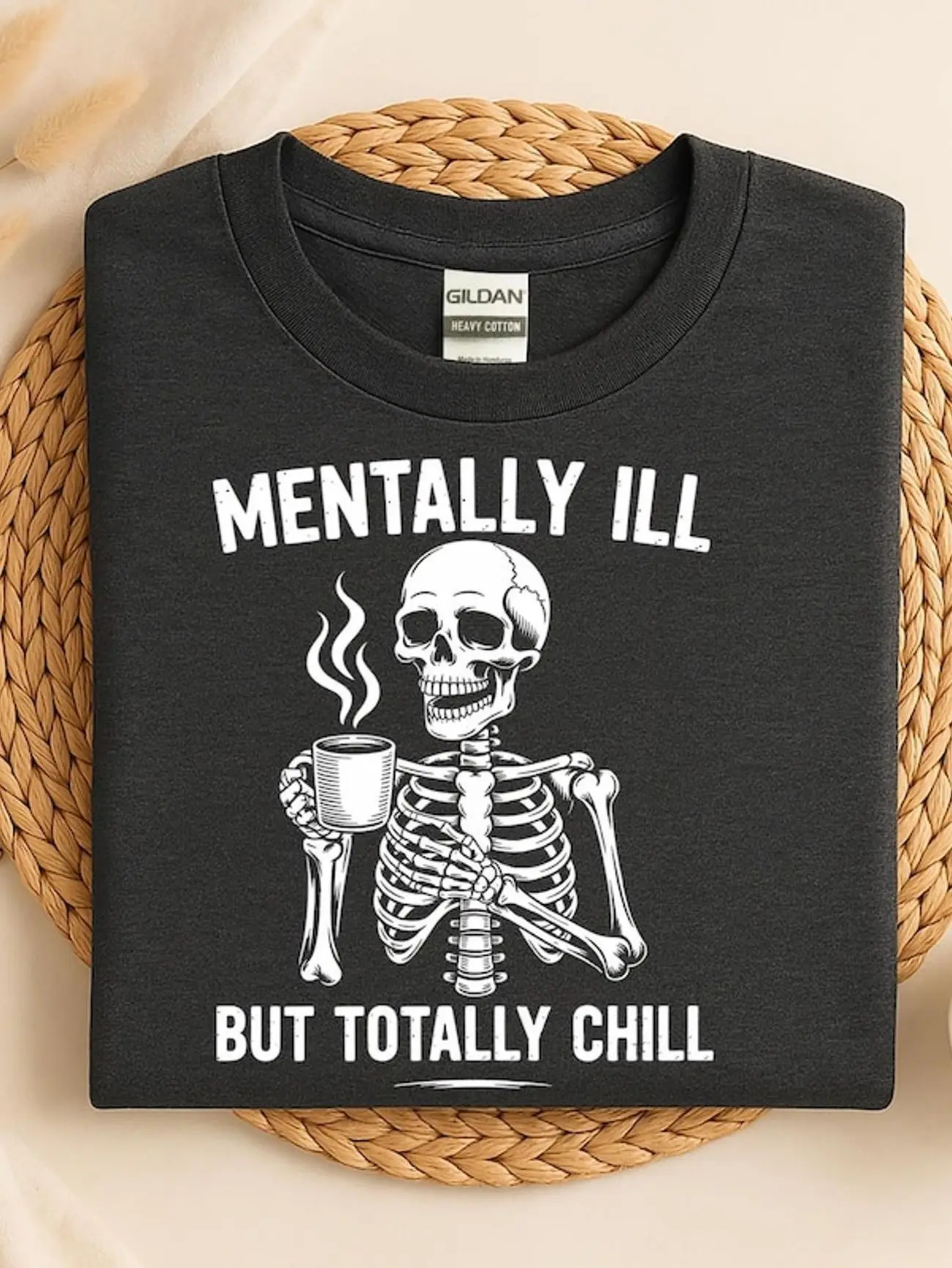 Cotton Skeleton Coffee Halloween T-shirt for Women