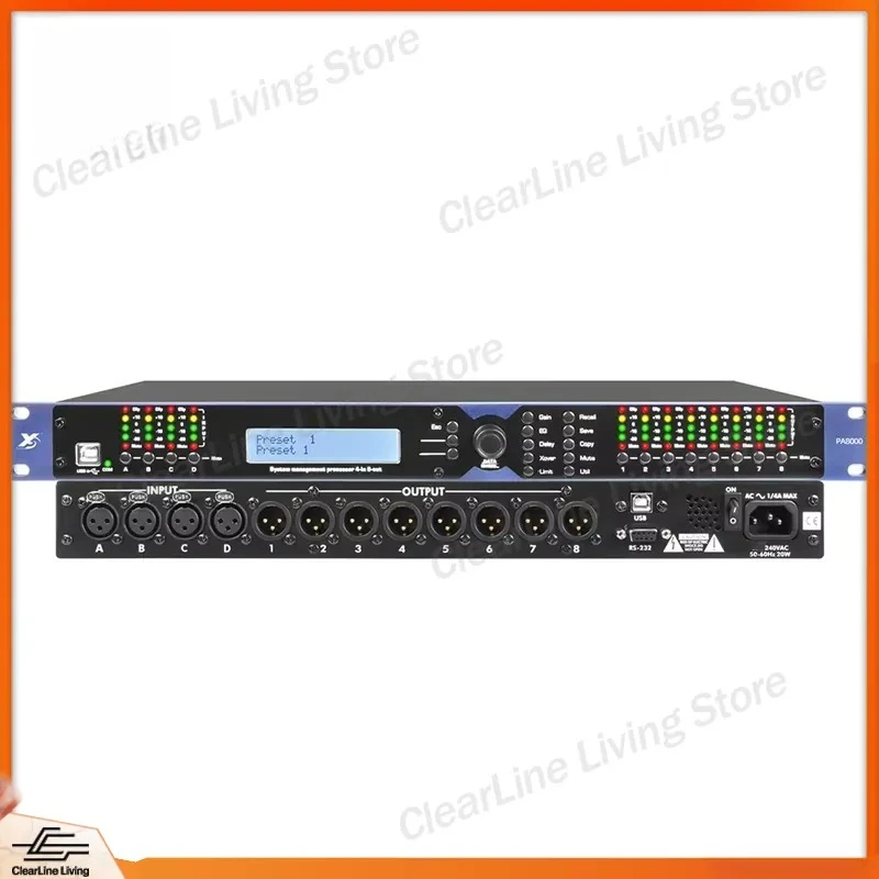 4 In 8 Out DSP Speaker Processor Digital Audio Management System Software Delay EQ Crossover Sound System For PA Stage