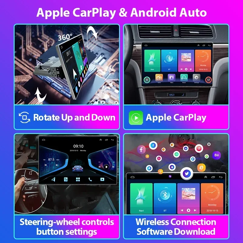 13 Inch 1 Din Vertical Car Radio MP5 Multimedia Audio Rotating Screen Autoradio DSP Gps Navigation Single Din Car Android Player