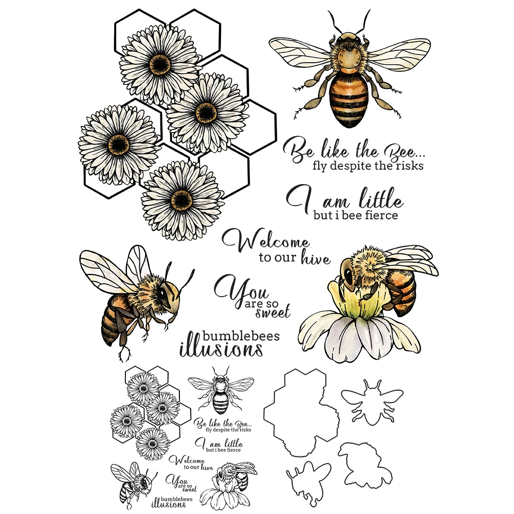 Mangocraft Daisy Flowers And Busy Bees fustelle timbri trasparenti Scrapbooking fai da te stampi in metallo timbri in Silicone per album di carte