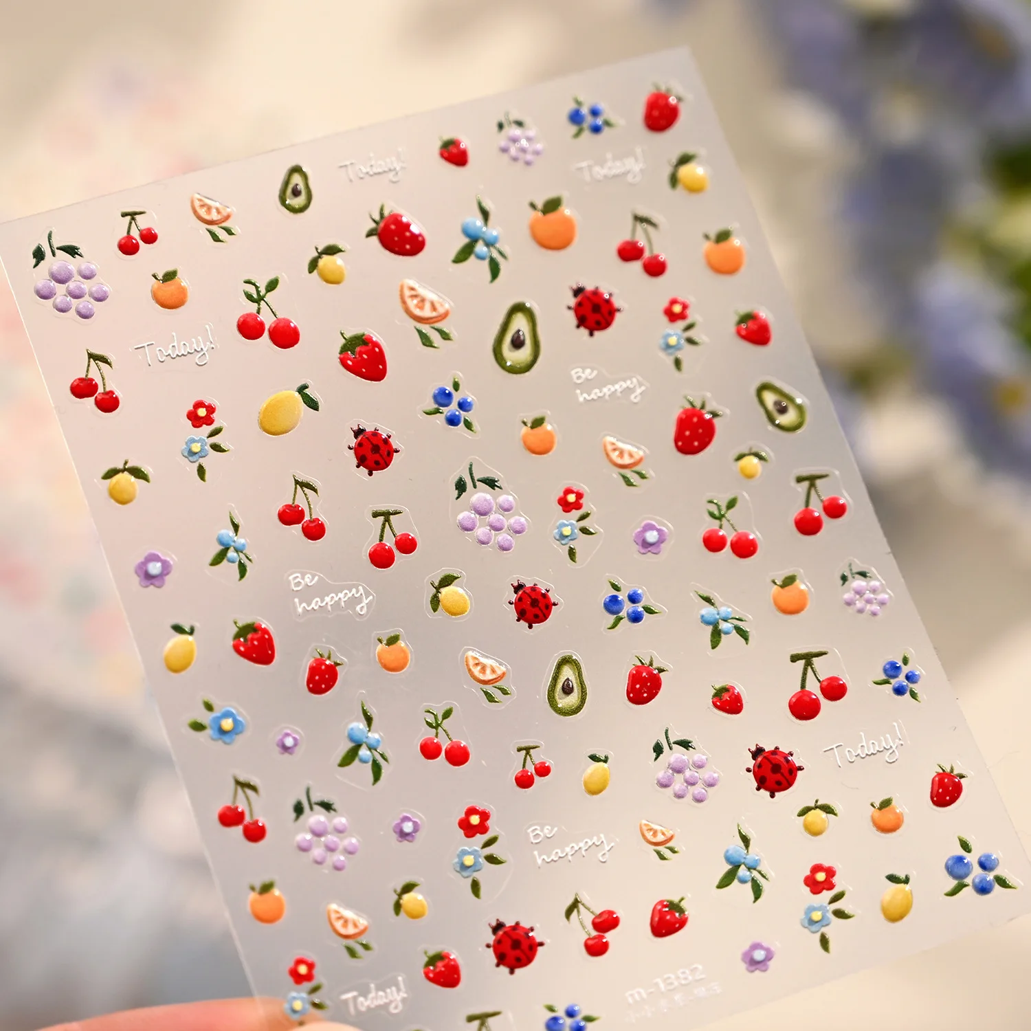 Energetic Fruit Cartoon Nail Stickers M-1382 Dopamine Cherry Strawberry Avocado Nail Stickers
