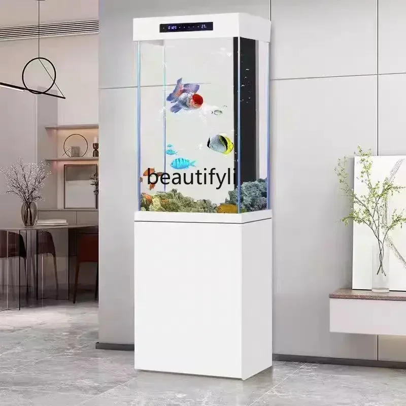

cn8617 LHY Fish Tank Living Room Ecological Bottom Filter Floor Wall Home Landscape Super White Glass Vertical Square Aquarium