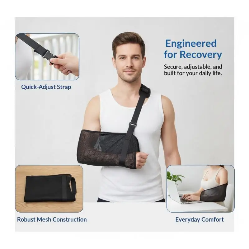 1Pcs For Fracture Recovery Shoulder Dislocation Post Surgery Support Breathable Mesh Arm Sling With Adjustable Padded Strap