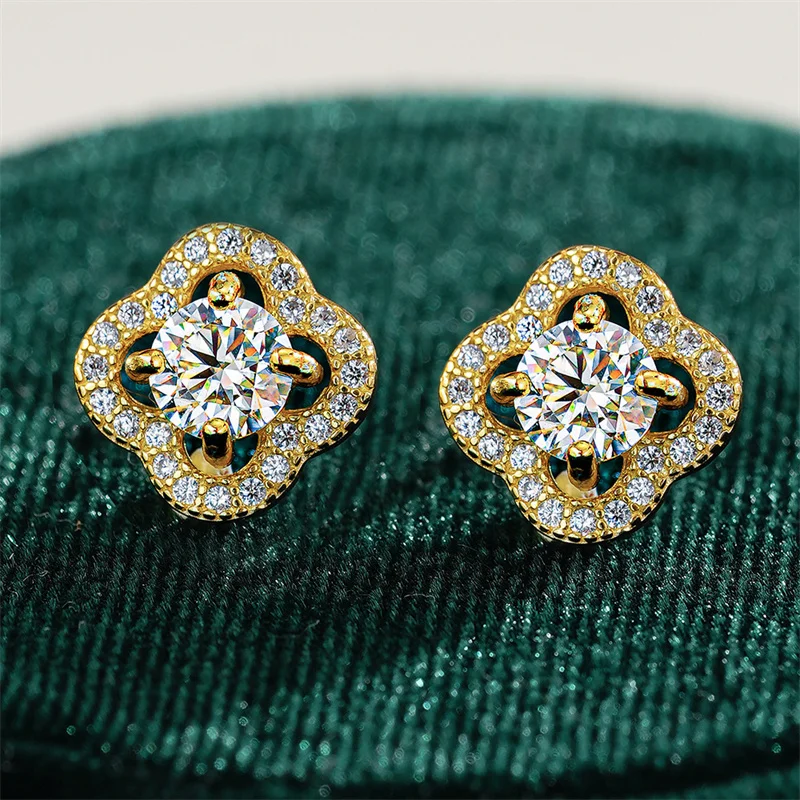 

0.5-1CT Gold Color Moissanite Stud Earrings for Women Sparkling Classic Wedding Diamond Earring Pure 925 Silver Fine Jewelry
