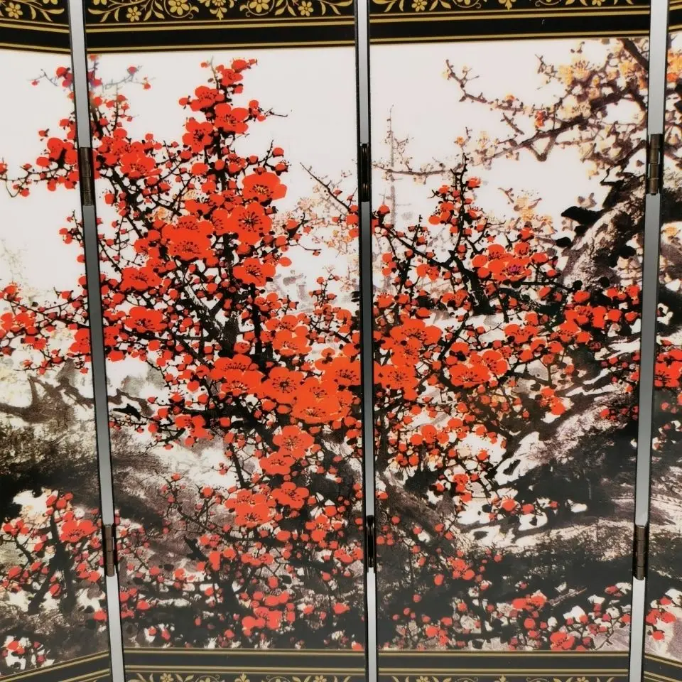 China Collection Lacquerware Six Folding Newspaper Spring Picture Pingfeng Desk Decorated with Small Home Screen