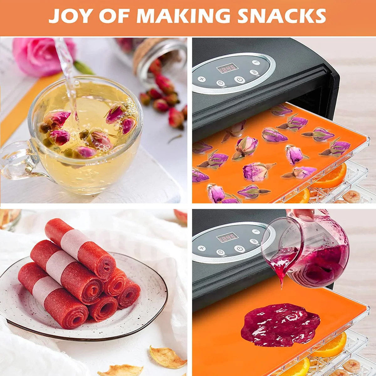 4/6Pcs Silicone Food Baking Mat Meat Vegetables Dehydrator Sheets with Edge Non-stick Cake Board Baking Tray Kitchen Accessories
