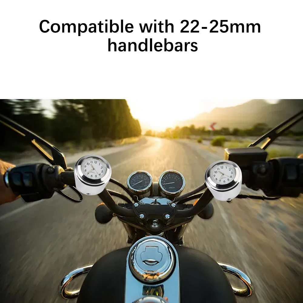 Motorcycle Handlebar Mount Clock 22-25mm Thermometer Temp Gauge Waterproof Luminous Clock Motorcycle Watch Universal