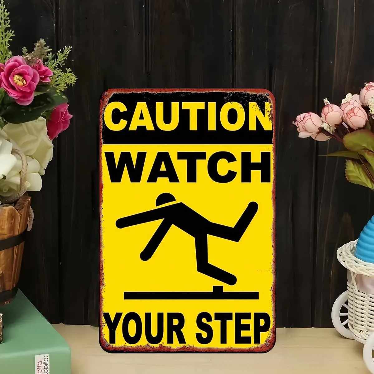 قطعة واحدة، علامة القصدير، التحذير: ذهن خطوتك - لوحة القصدير مناسبة لغرفة النوم، البار، المرآب، الحديقة، الديكور الخارجي، ديكور الحائط، #3