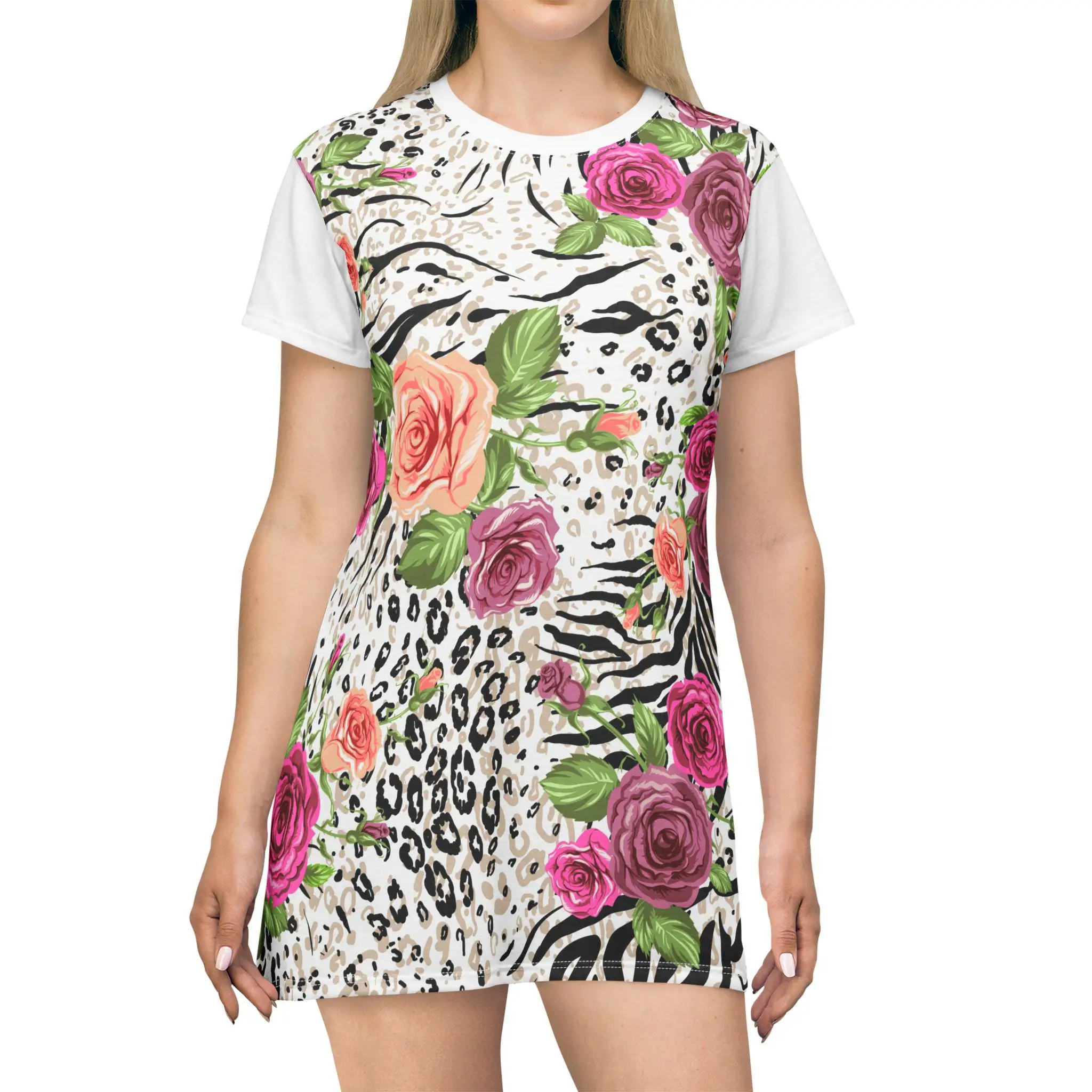 Robe t-shirt imprimé Animal Floral, tenue décontractée tendance, robe d'été, cadeau d'anniversaire pour femmes Y2k, vêtements surdimensionnés pour femmes
