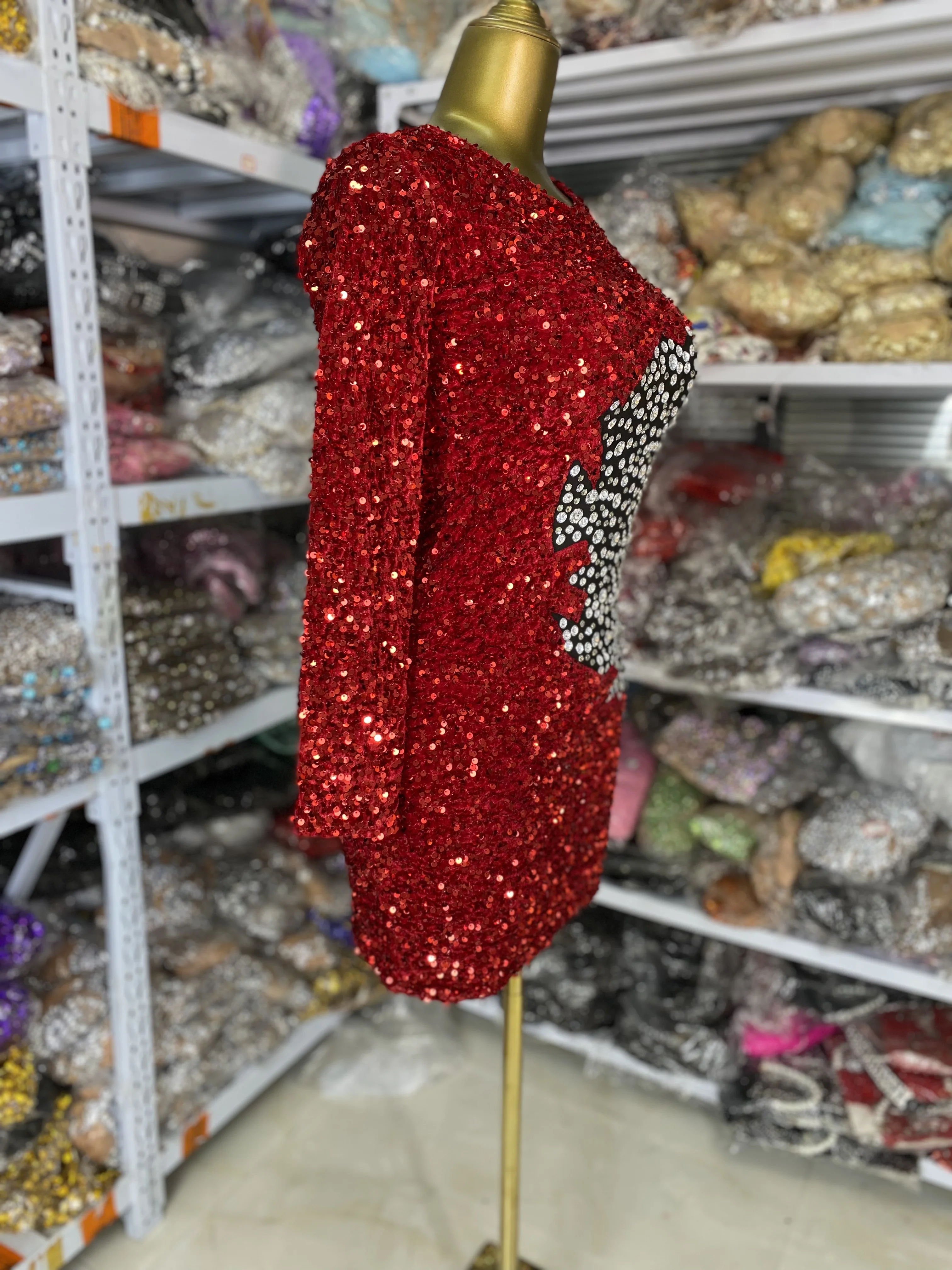 Sparkly Rhinestones Sequines Patchwork Mini Dress Elegant Long Sleeve Evening Prom Celebrate Birthday Dress Show Stage Costumes