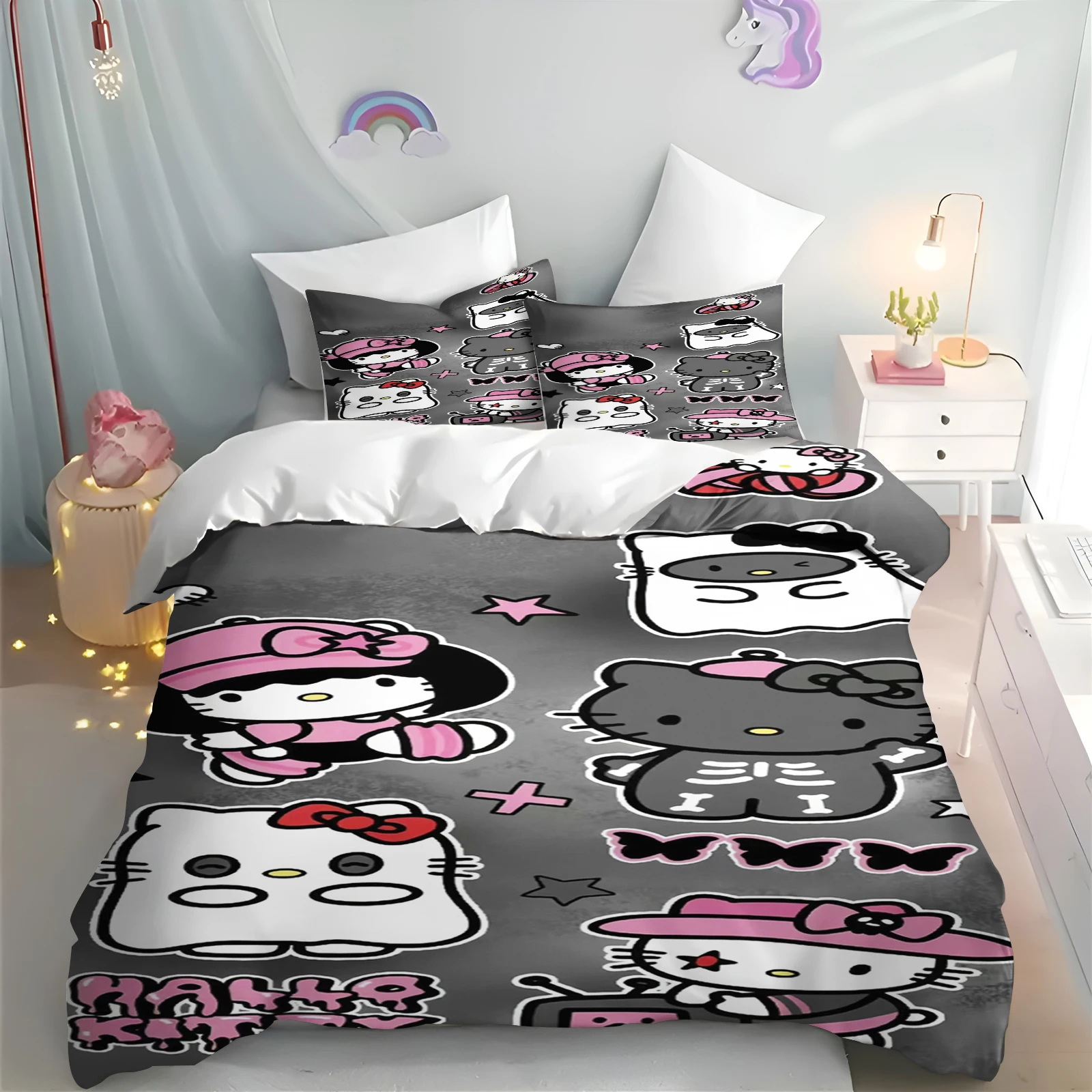 

Комплект постельного белья с рисунком Hello Kitty, пододеяльник с принтом аниме Sanrio, Детские наволочки, постельное белье с рисунком, домашняя Мода для мальчиков и девочек