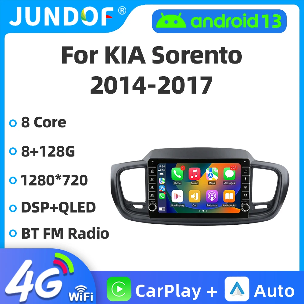 

For Kia Sorento 3 2014 2015 2016 2017 Android 13 Carplay Auto 4G+WIFI GPS Car Radio Navigation Multimedia Video Player Stereo BT