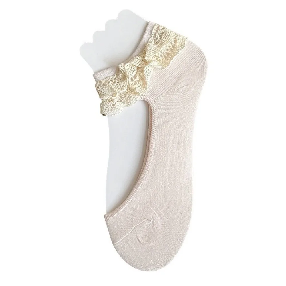 Elegant Lace Frill Boat Socks Thin Breathable Ankle Socks Ruffled Trim Jk Lolita Low Cut Socks For Women