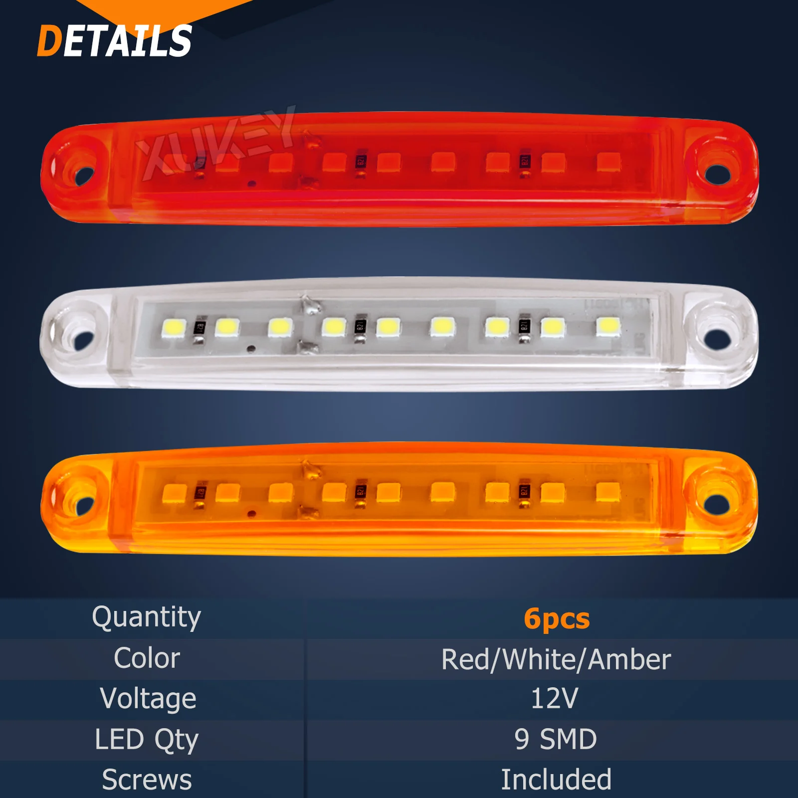 6pcs LED Truck Side Marker Lights 12V Amber White Red Indicator Lorry Trailer UTE Turn Signal Side Front Position Clearance Lamp