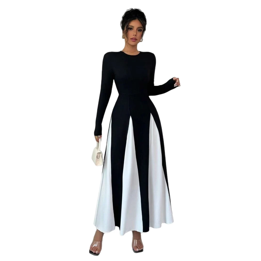 Faionable Color Blo Slim Fit Long Sve Dr Ele A-Line Silhouette Midi Dr للنساء صيف 2025 عبر الحدود
